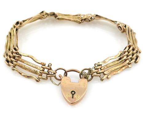 Rose gold four bar gate bracelet stamped 9ct, approx 13.8gm in original box Condition Report & Further Details Click here for