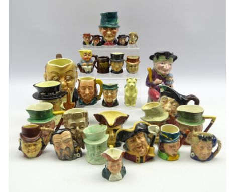 Group of character and toby jugs including Melba Ware 'Mr Punch', Sylvac 'Pickwick', six Royal Doulton character jugs includi