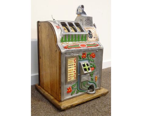 American Poinsettia slot machine by the Mills Novelty Co, circa 1929 to take 3d coins No. 239327 H 64cm Condition Report & Fu