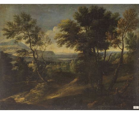 (Roma, 1695 - 1741)Paesaggio della campagna romanaOlio su tela, cm 74X99Il pittore nasce a Roma nel 1695; della sua formazion