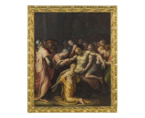 (Firenze, 1535 - 1591)Compianto su Cristo morto Olio su tela, cm 116X95Lo stile e la composizione del dipinto suggeriscono l'