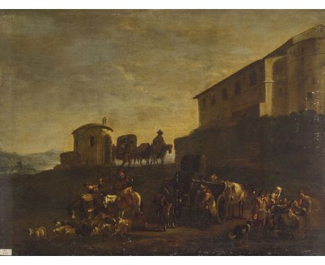 (Beveren-Waas, 1599 - Torino, 1663)Paesaggio con chiesa e figureOlio su tela, cm 76X100L'opera reca una tradizionale attribuz