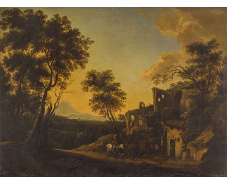 (Woerden, 1603 - Parigi, 1655)Paesaggio con cavaliereOlio su tela, cm 74X99I caratteri di stile dell'opera suggeriscono la su