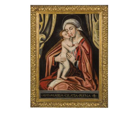 (Milano, 1495 - Fiandre, 1550)Madonna con BambinoOlio su tavola, cm 102X72Il dipinto evoca influenze lombarde, ma presenta ac