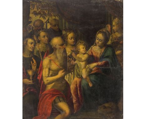 Madonna con il Bambino e SantiOlio su tela, cm 140X117Il dipinto reca un'attribuzione al pittore di origini olandesi Jan Soen