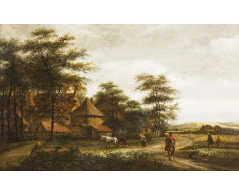 (Delft, 1603 - 1678)Paesaggio con figureOlio su tavola, cm 26X39Lo stile dell'opera rimanda alla personalità di Pieter Jansz 