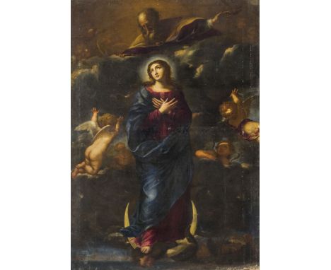 Immacolata ConcezioneOlio su tela, cm 211X150Il dipinto evidenzia una interessante influenza di Giovanni Francesco Barbieri d