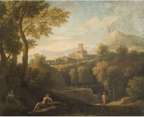 (Anversa, 1662 - Roma, 1749)PaesaggioOlio su tela, cm 39X48Questo raffinato paesaggio è una prova esemplare dell'arte di Jan 