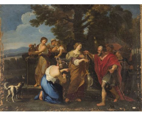 (Saint-Hippolyte, 1628 - Roma, 1679)Rebecca al pozzoOlio su tela, cm 74X99Guillaume Courtois nome che sarà italianizzato in G