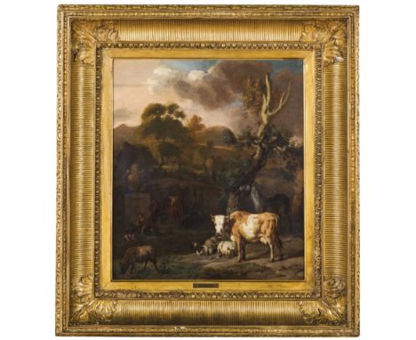 (Haarlem, 1649-1700)Paesaggio pastoraleOlio su tela, cm 52X45Il dipinto si assegna a Dirck van den Bergen attivo nel XVIII se