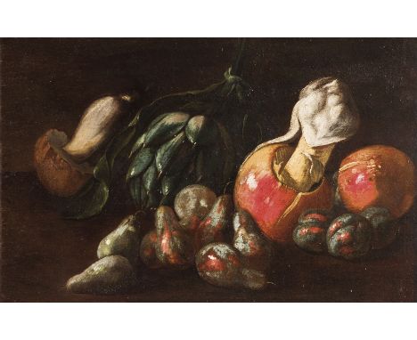 (Milano, notizie dal 1662 al 1675)Natura morta con frutta, funghi e carciofoOlio su tavola, cm 24X38,5La critica ha solo rece