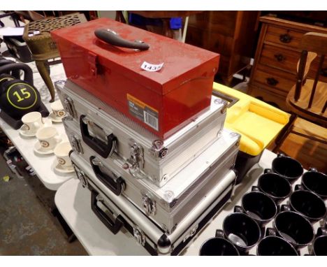 Three flight/camera cases and a Stanley toolbox. Not available for in-house P&amp;P 