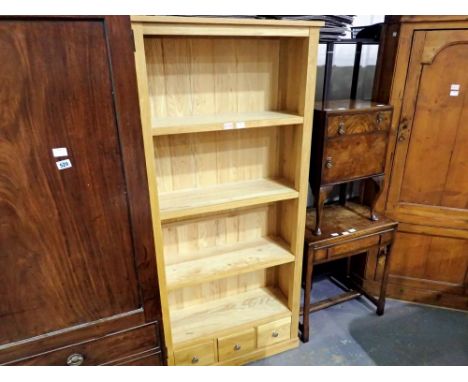 Oak Furnitureland four shelf bookcase with three drawers to base, 80 x 29 x 181 cm H. Not available for in-house P&amp;P 