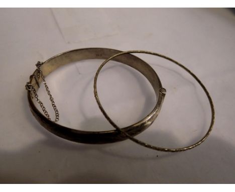 Hallmarked silver bangle, and another, D: 70 mm. UK P&amp;P Group 1 (£16+VAT for the first lot and £2+VAT for subsequent lots