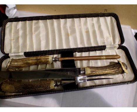 Unused bone handled carving set by B&amp;J Sippel of Sheffield. UK P&amp;P Group 2 (£20+VAT for the first lot and £4+VAT for 
