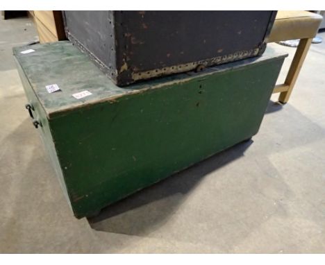 Large pine tool chest with metal handles, 86 x 47 x 45 cm. Not available for in-house P&amp;P 