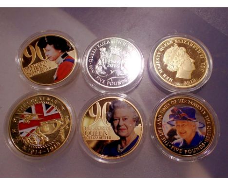 Six proof collectors crowns and £5 coins. UK P&amp;P Group 0 (£6+VAT for the first lot and £1+VAT for subsequent lots) 