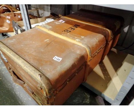 Large wood bound cabin trunk with interior shelf. Not available for in-house P&amp;P 