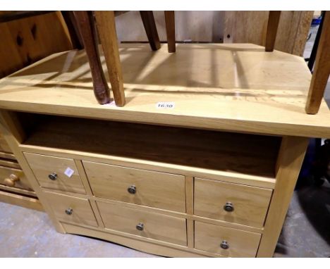 Modern oak television stand with single shelf and six drawers. Not available for in-house P&amp;P 