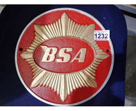 Cast iron BSA sign, D: 23 cm. UK P&amp;P Group 1 (£16+VAT for the first lot and £2+VAT for subsequent lots) 