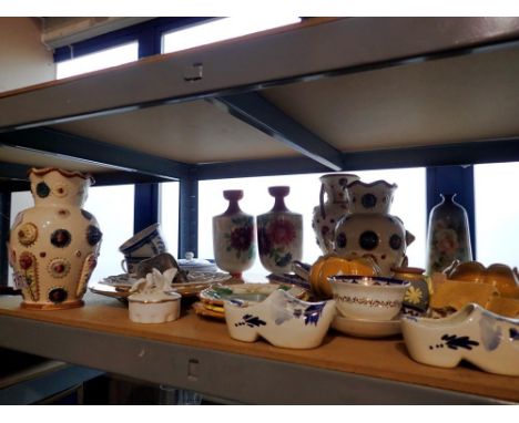 Shelf of mixed ceramics. Not available for in-house P&P 