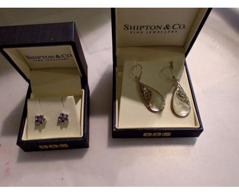 Four pairs of stone set silver earrings. UK P&amp;P Group 1 (£16+VAT for the first lot and £2+VAT for subsequent lots) 