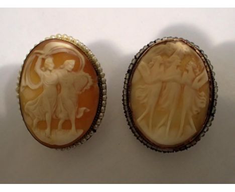 Two cameo brooches, largest 40 x 30 mm. UK P&amp;P Group 1 (£16+VAT for the first lot and £2+VAT for subsequent lots) 