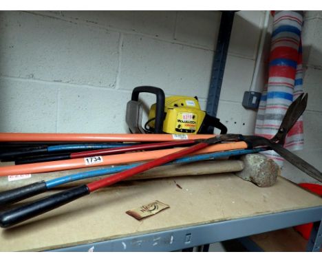 Mixed garden tools including shears and a hammer. Not available for in-house P&amp;P 