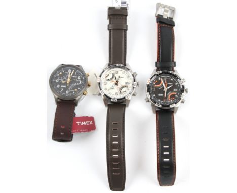 TIMEX. Three Timex Intelligent Quartz gents wrist watches. (Boxed) BOOK A VIEWING TIME SLOT ON OUR WEBSITE FOR THIS LOT. IMPO