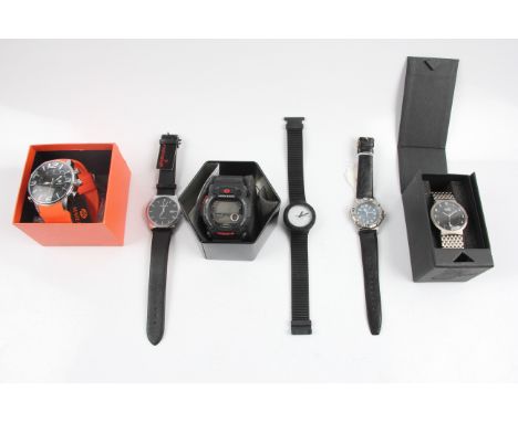 Six wrist watches - BOCCIA, G-SHOCK, HIP HOP, ROTARY SWISS COMMANDO, FIRSTRANK, MAREA. (Part-Boxed) BOOK A VIEWING TIME SLOT 