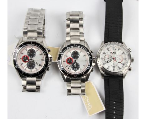 MICHAEL KORS. Michael Kors Richardson chronograph wrist watch and two Michael Kors Bradshaw chronograph wrist watches. MK8353