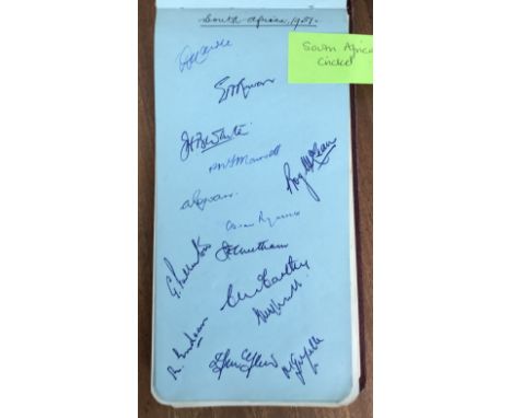 Vintage Cricket autograph book containing many team signed pages from 1940/50s including 1948 Yorkshire Team inc Len Hutton ,