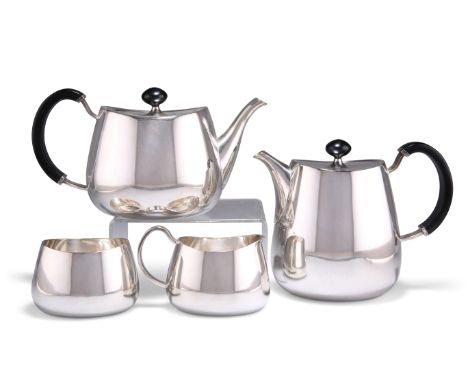 AN ELIZABETH II SILVER-PLATED FOUR-PIECE "PRIDE" PATTERN TEA SERVICE, by Walker &amp; Hall,&nbsp;designed by David Mellor, c.