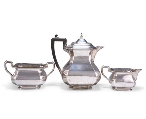 A GEORGE V SILVER THREE-PIECE TEA SERVICE,&nbsp;by&nbsp;Jenkins &amp; Timm, Sheffield 1924, comprising teapot, cream jug and 