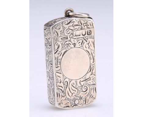 AN UNUSUAL VICTORIAN SILVER VESTA,&nbsp;by Sampson Mordan &amp; Co, London 1897, rounded rectangular, side opening from a cen