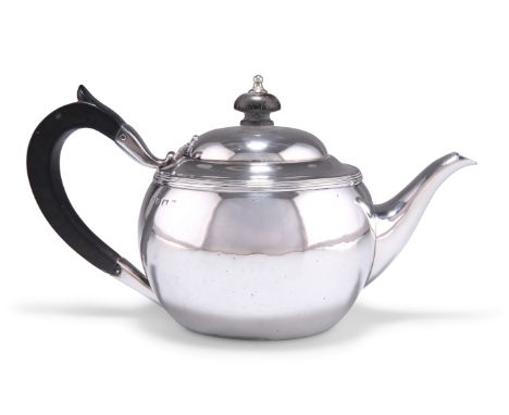 A GEORGE V SILVER TEAPOT,&nbsp;by Elkington &amp; Co Ltd, Birmingham 1910, squat globular form with domed hinged cover, woode