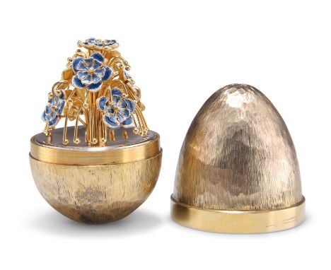 AN ELIZABETH II SILVER-GILT LIMITED EDITION SURPRISE EGG,&nbsp;by Stuart Devlin, London 1979,&nbsp;no. 115, the textured body