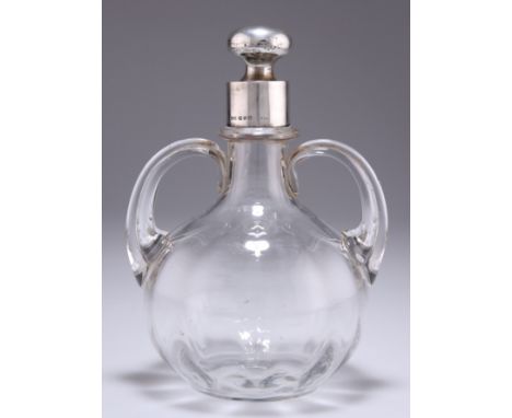 A VICTORIAN SILVER-MOUNTED GLASS TWO-HANDLED FLASK,&nbsp;by&nbsp;John Grinsell &amp; Sons, Birmingham 1899, the globular body