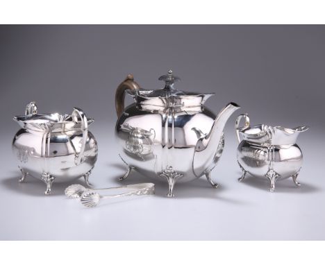 A VICTORIAN SILVER THREE-PIECE TEA SERVICE,&nbsp;by Atkin Brothers, Sheffield 1895 and 1896, each shaped rectangular with flu