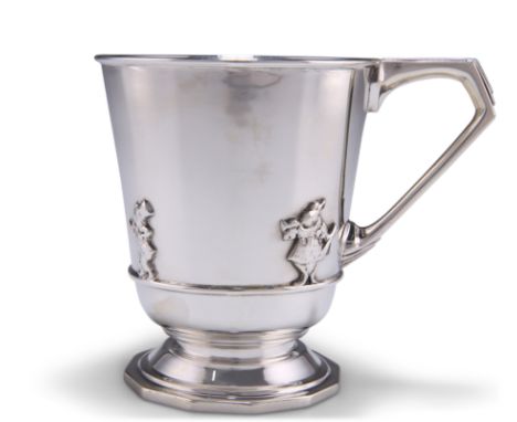 A GEORGE VI LARGE SILVER MUG,&nbsp;by Mappin &amp; Webb Ltd, London 1937, tapering cylindrical,&nbsp;the raised girdle with f