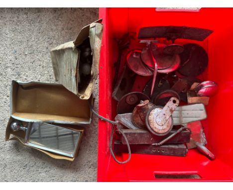 Various vintage car mirrors, Bosch trafficators etc. 