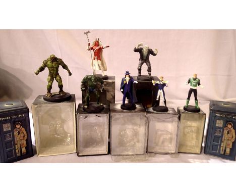 Seven Eaglemoss/DC comics resin figures; Trigon, Guy Gardner, Lighting Lad, Phantom Strangler, Killer Croc, Swamp Thing, Solo