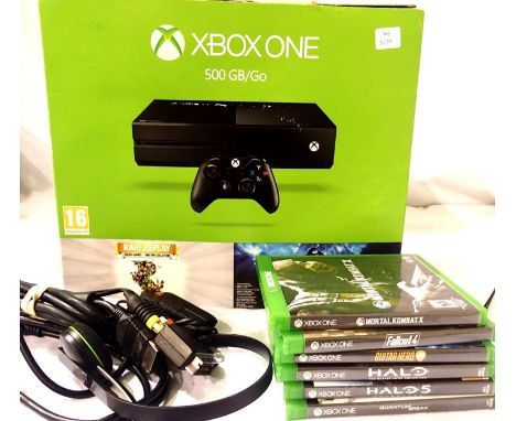 Microsoft Xbox One 500GB console, boxed, with power cable, two controllers, headset and six games including Halo 5 , Fallout 