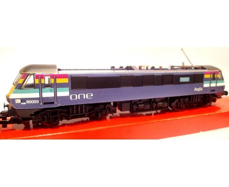 Hornby R2473, Class 90, Raedwald of East Anglia, 90003 One Livery, in excellent condition, damaged pantograph, boxed. P&amp;P