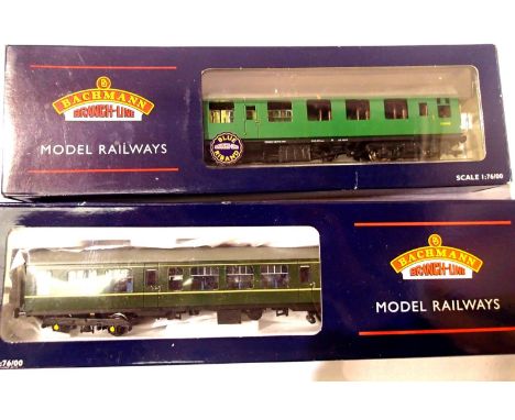 Bachmann Class 108 DMU centre coach, Green, in excellent condition, boxed and Bachmann MK1 coach Green, windows pushed in/box