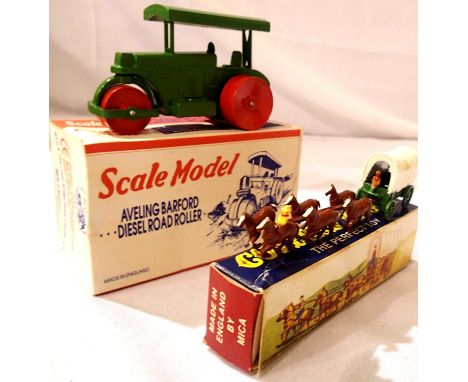 Two M.I.C.A. reproduction models, covered wagon and Aveling Barford Road Roller, in excellent condition, boxes with wear. P&a
