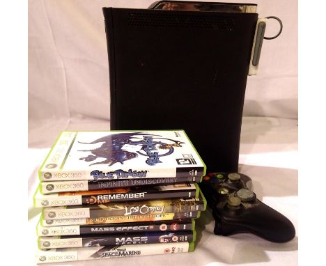 Microsoft Xbox 360 console wireless network adapter, one controller and eight games, no cables. P&amp;P Group 3 (£25+VAT for 