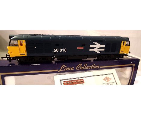 Lima L205232 class 50 diesel, 50010 Monarch blue, limited edition 77/550. Missing one coupling otherwise in excellent conditi