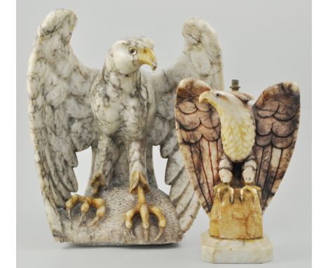 Alabaster eagle table lamp, 28cms and another height 26cms, (2).