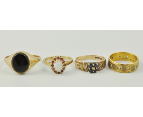 9ct ruby and opal ring, a 9ct signet ring and two other rings 10.5gms, (4).